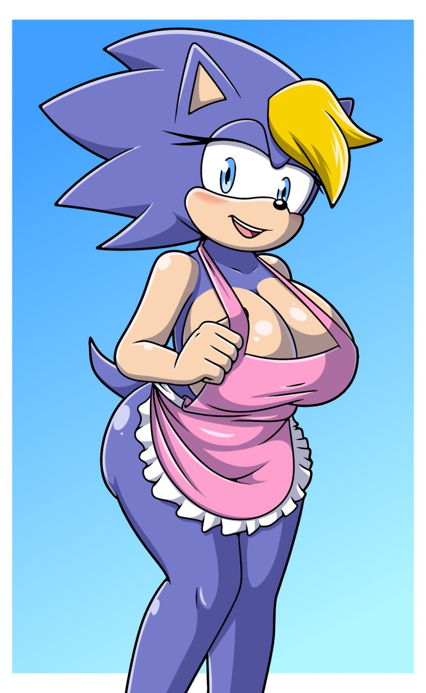 2024 anthro apron apron_only archie_comics ass bernadette_hedgehog big_breasts blonde_hair blue_eyes blush breasts cleavage clothed clothing eulipotyphlan eyelashes female hair hedgehog hi_res huge_breasts looking_at_viewer mammal mature_anthro mature_female milf open_mouth open_smile sega smile solo sonic_(series) sonic_the_hedgehog_(archie) sonic_the_hedgehog_(comics) sonic_the_hedgehog_(series) sonicguru tail wide_hips