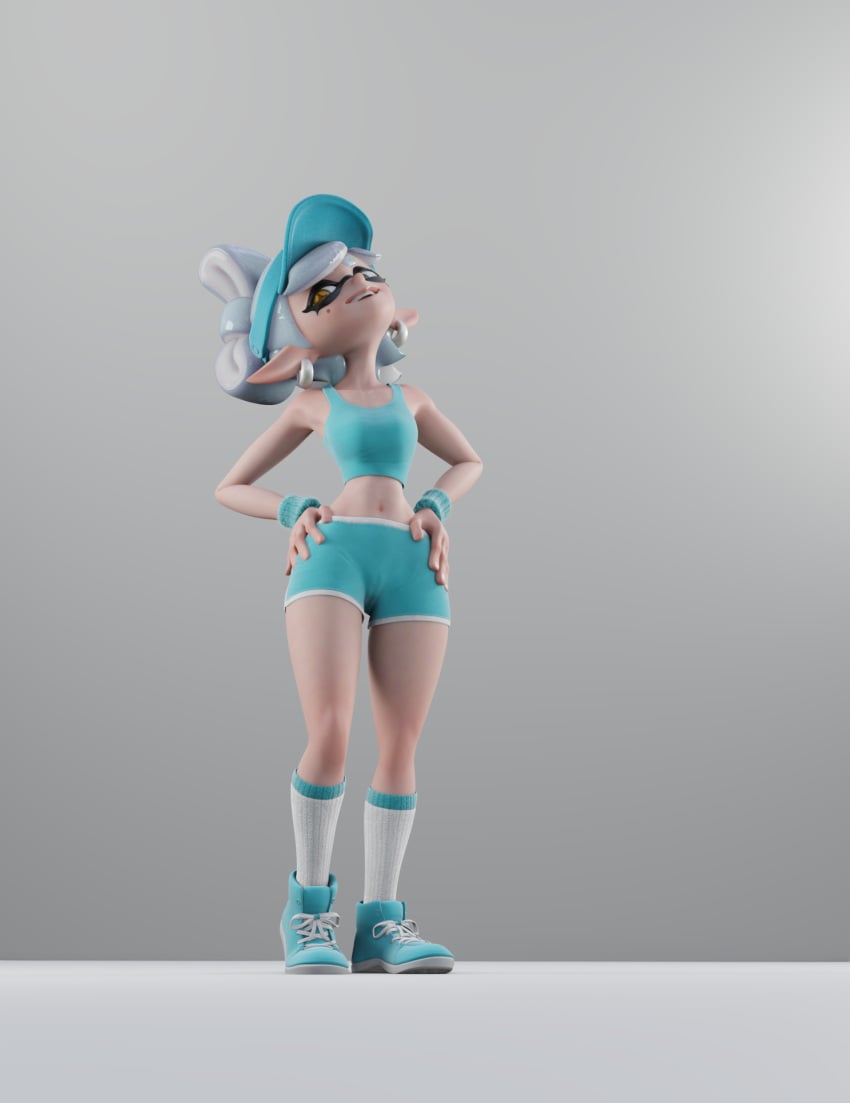 3d 3d_(artwork) blender_(artwork) clothes_on hi_res inkling_girl marie_(splatoon) original_artwork plentysession splatoon workout_clothes