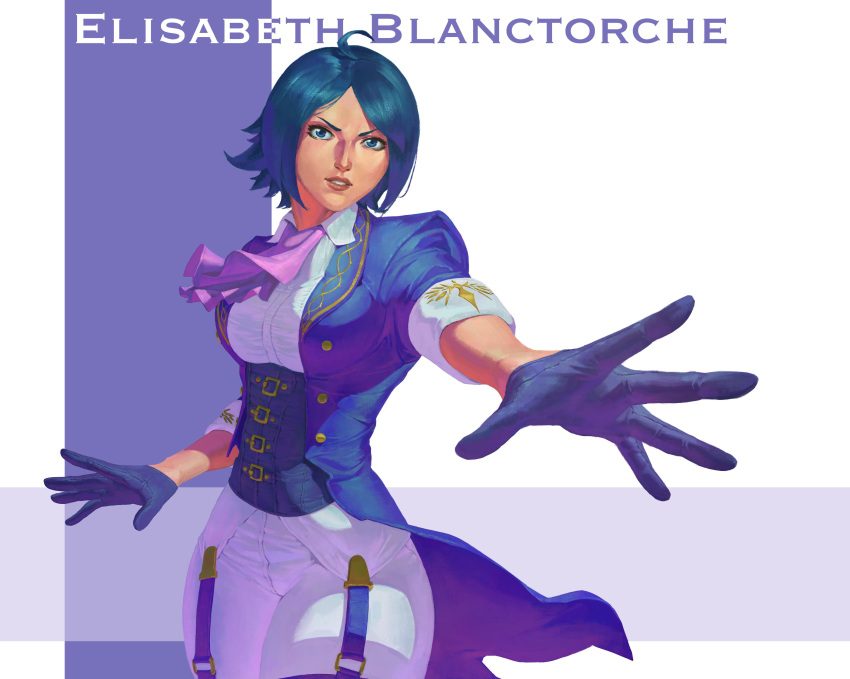 1girls big_breasts big_butt blue_clothing blue_eyes blue_hair buttons classy dress elegant elegant_dress elisabeth_blanctorche female gloves king_of_fighters legs legwear light-skinned_female light_skin looking_at_viewer pale-skinned_female pale_skin pants short_hair suspenders thick_thighs thighs tie tight_clothes tight_clothing wide_hips