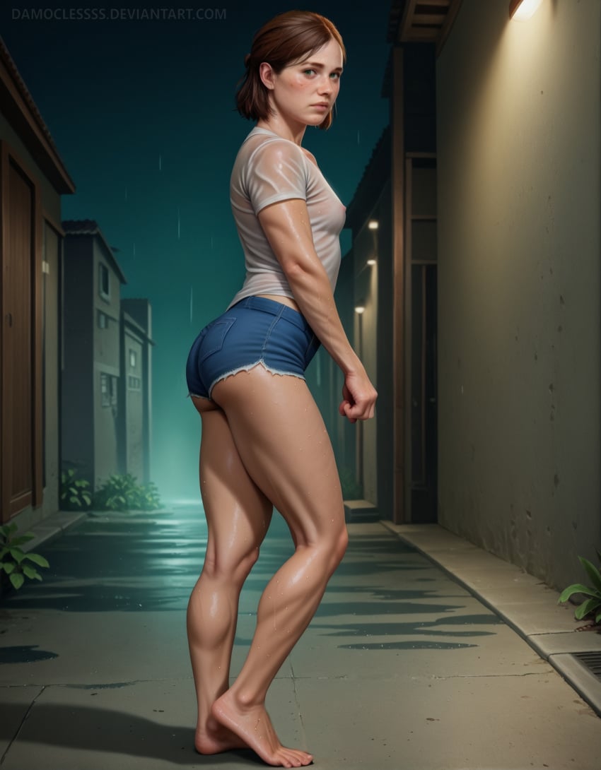 1girls 2d 2d_(artwork) ai_generated barefoot brown_hair damoclessss ellie_(the_last_of_us) ellie_williams feet female female_only human nipples petite solo stable_diffusion standing the_last_of_us