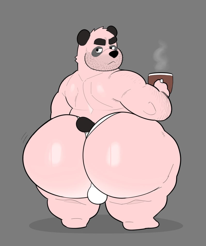 1boy 2024 anthro ass bara bear big_ass big_butt body_hair bubble_ass bubble_butt bulge chibi coffee coffee_cup coffee_mug cute dat_ass facial_hair five_o'clock_shadow furry gay huge_ass huge_butt humanoid kemono male male_only massive_ass massive_butt milkblend overweight overweight_anthro overweight_male panda pink_body pink_fur pom_(milkblend) tail thick thick_ass thick_legs thick_thighs yaoi