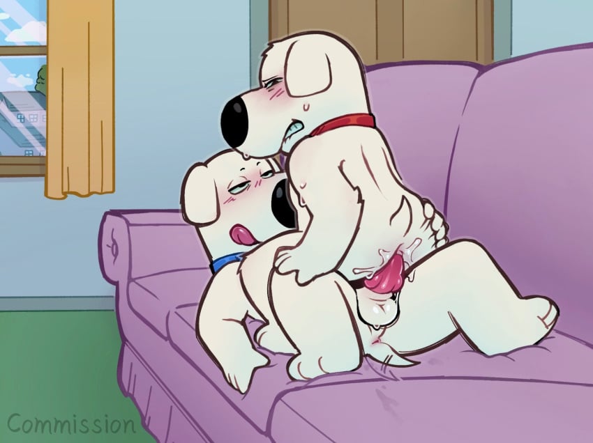 20th_century_fox 20th_century_studios anal anal_sex animal_genitalia animal_penis anonpupb anthro balls brian_griffin canid canine canine_genitalia canine_penis canis collar collar_only domestic_dog duo family_guy furniture fuzzy_door_productions genitals hand_on_butt hi_res knot male male/male mammal nude penetration penis robot_brian selfcest sofa square_crossover