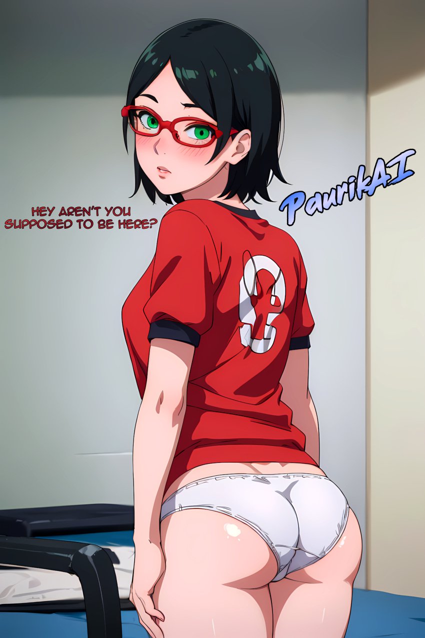 2024 2d 4k 4k_resolution ai_generated aigirl ass ass_focus blush boruto:_naruto_next_generations detailed ecchi english_text hd hentai high_resolution highres lewd looking_back naruto nsfw paurikai porn room sarada_uchiha sex text uncensored watermark white_panties