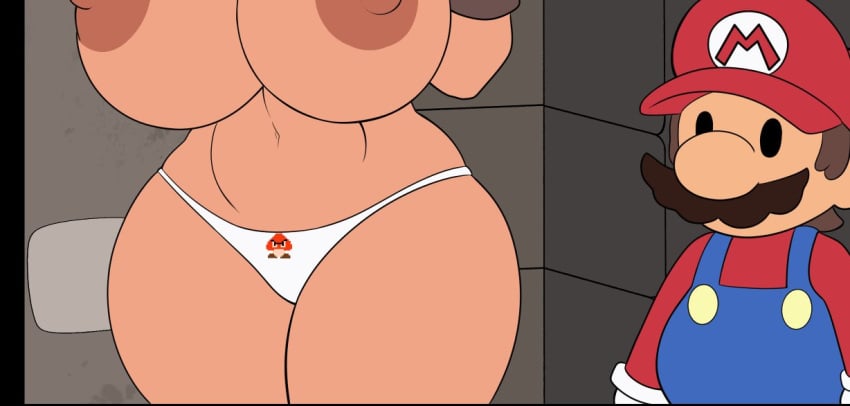 1boy1girl big_breasts breasts goomba goombella hidden_face large_breasts mario mario_(series) mister_axolotl nintendo nipples panties paper_mario:_the_thousand-year_door unfinished