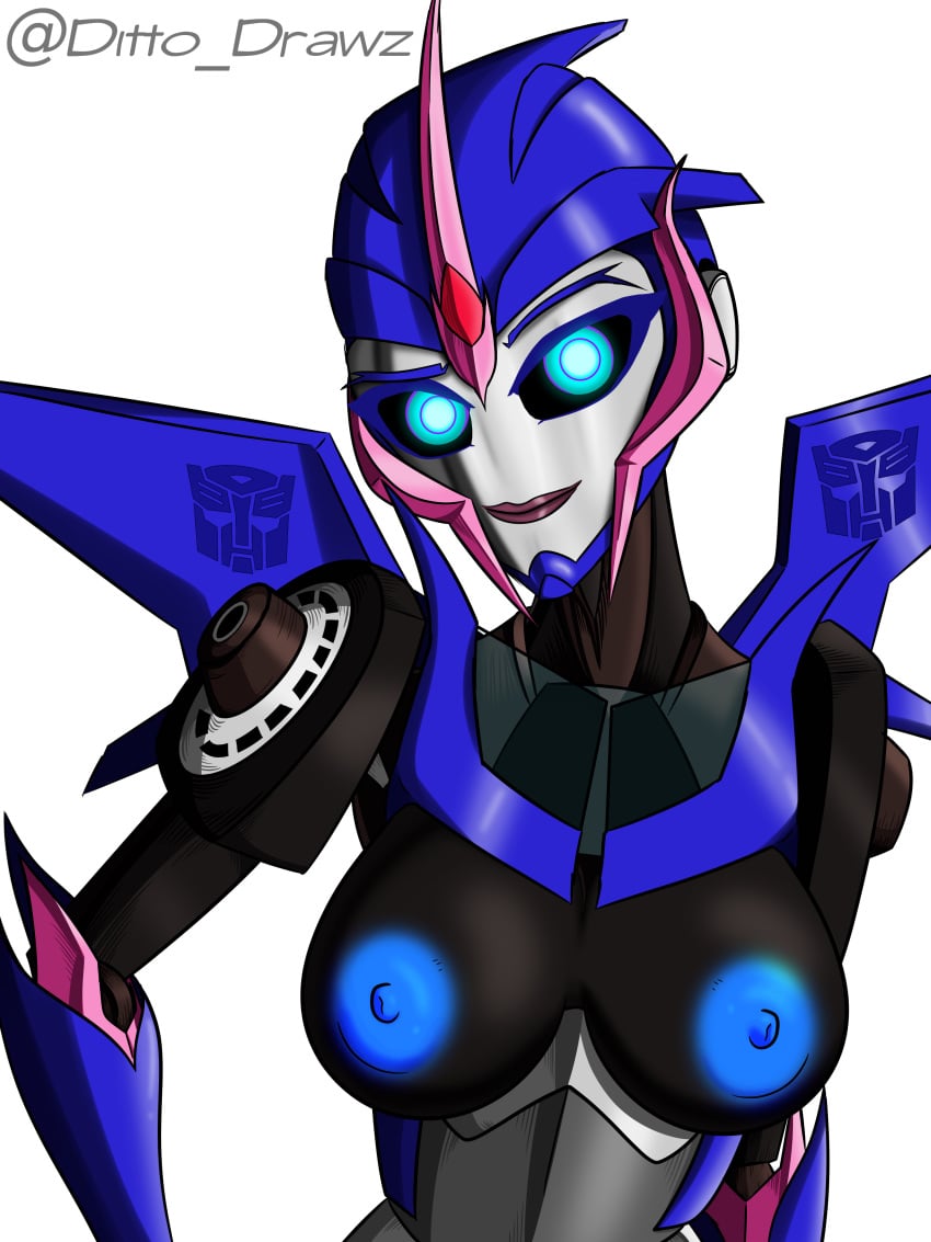 1girls arcee arcee_(prime) blue_eyes blue_nipples breasts looking_at_viewer mechanical_wings medium_breasts nipples pink_lipstick robot robot_girl robot_humanoid rookie115 solo solo_female transformers transformers_prime