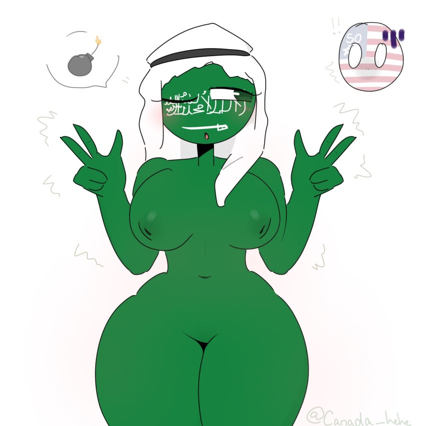 arabian bomb countryhumans countryhumans_girl female keffiyeh medium_breasts naked saudi_arabia_(countryhumans) united_states_of_america_(countryhumans) xx.canada.xx