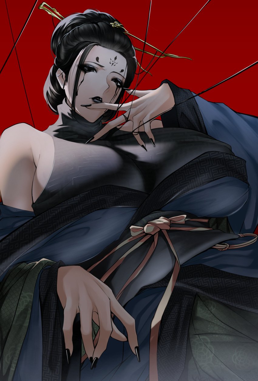 4th_spider_sister black_eyes black_hair black_lips black_myth:_wukong breasts chinese_clothes female hair_ornament hair_stick huge_breasts z_enatsu