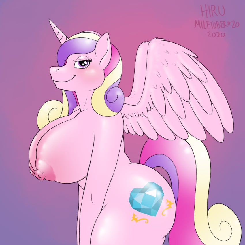 1:1 2020 alicorn anthro anthrofied areola big_breasts blonde_mane breasts equid feathers female friendship_is_magic hasbro hi_res hirurux horn looking_at_viewer mammal mane mature_female milf multicolored my_little_pony nipples pink_body pink_eyes pink_feathers pink_mane princess_cadance_(mlp) purple_mane solo wings