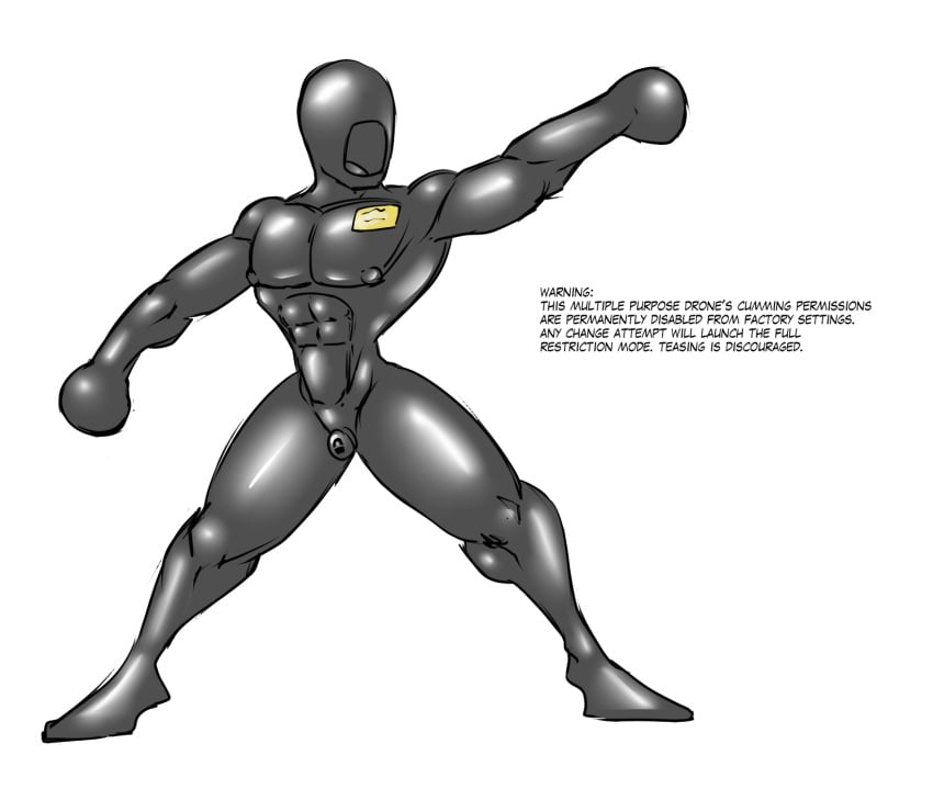 1boy ball_hands bulge chastity_(disambiguation) digital_media_(artwork) dragmon drone english_text hi_res human latex male male_only mammal null null_bulge permanent simple_background text