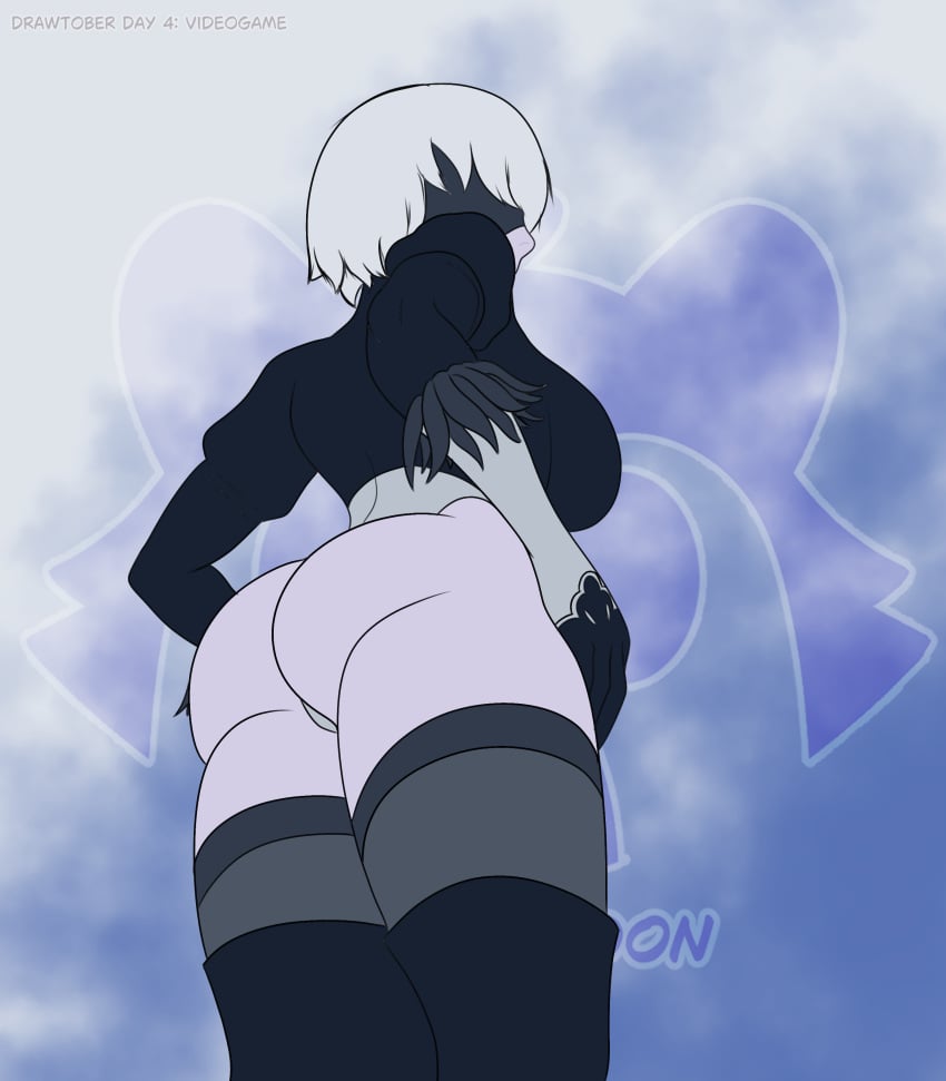 ass ass_focus big_ass evil_raccoon nier:_automata short_hair thick thick_ass thick_thighs thighs video_games white_hair yorha_2b