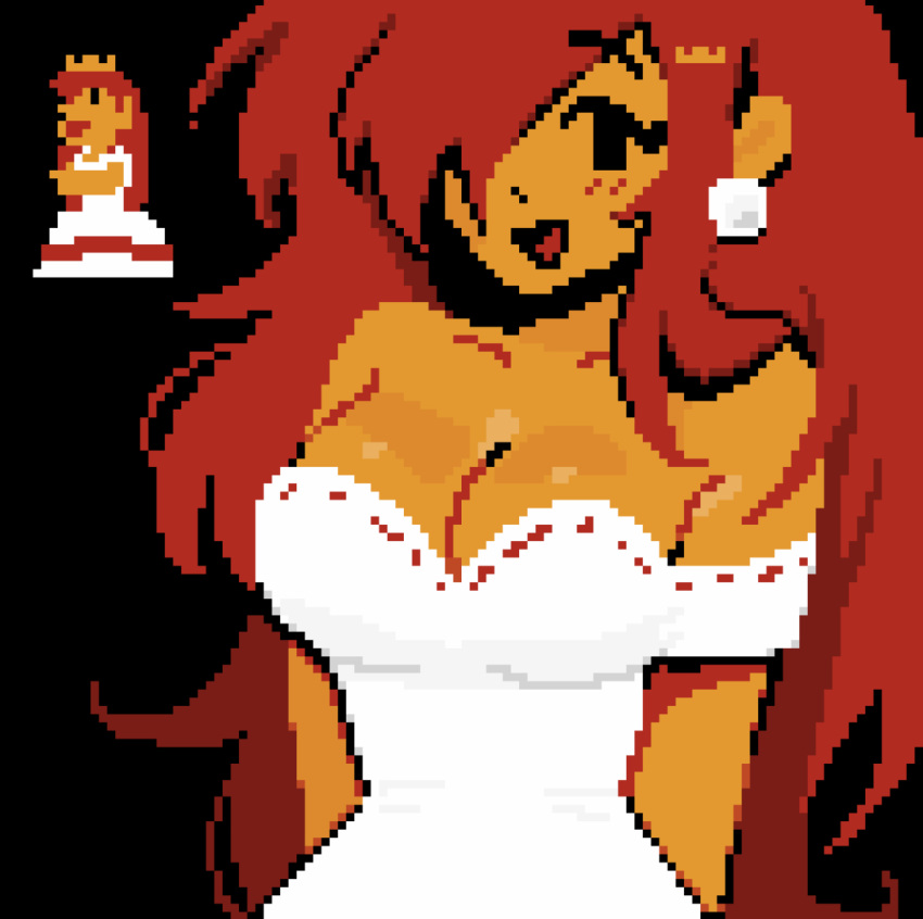 cleavage megrocks pixel_art princess_peach princess_peach_sprite_redraw_(meme) princess_toadstool red_hair white_dress