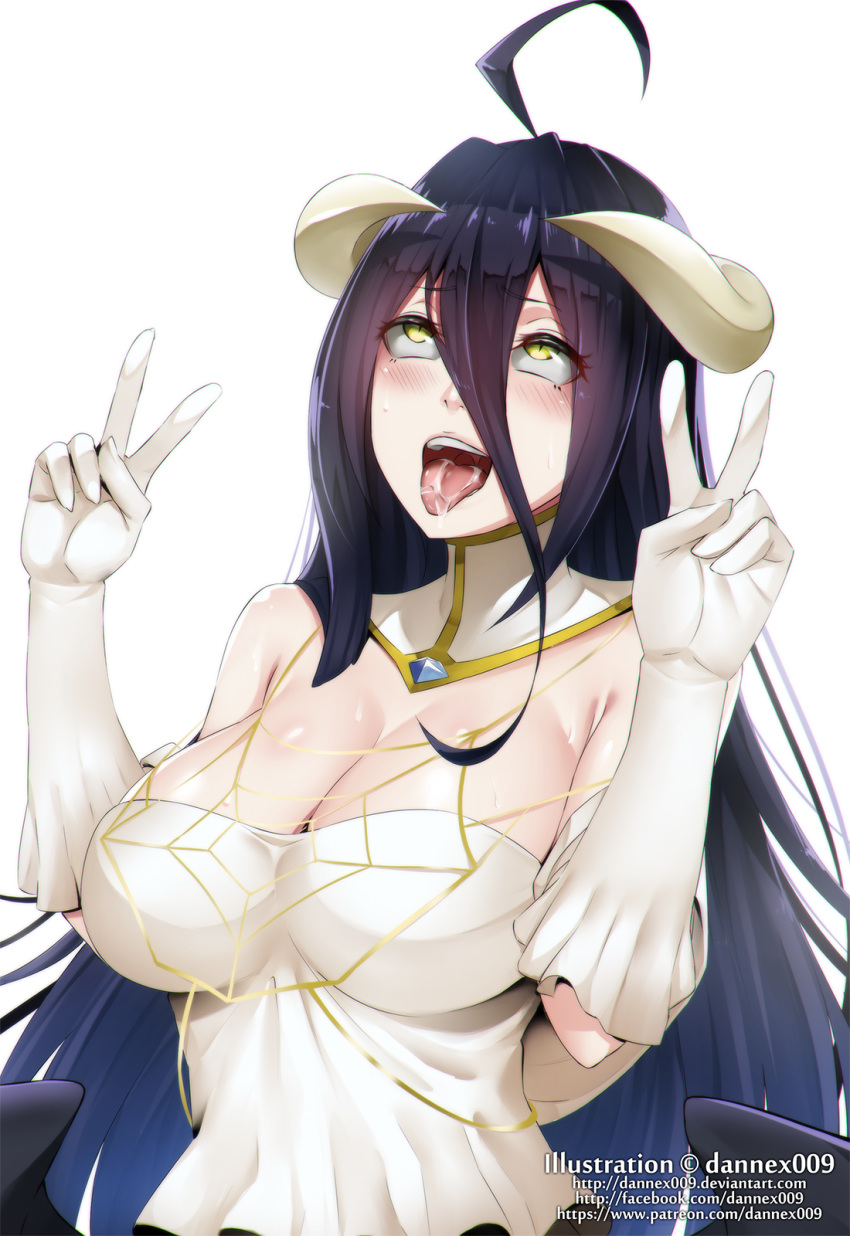 ahe_gao albedo_(overlord) blush breasts cleavage dannex009 female female_only horns open_mouth overlord_(maruyama) solo succubus tongue tongue_out