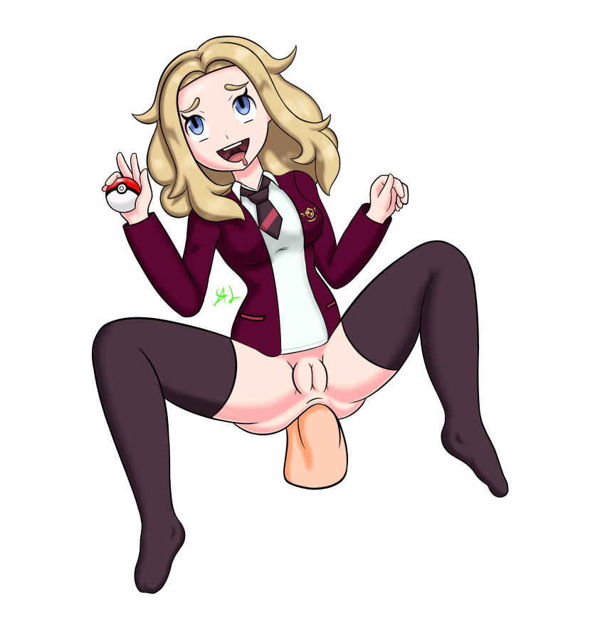 1boy 1girls aeyerlock armpits ass blonde_hair bottomless clothed female human human_only jacket lass_(pokemon) lass_(pokemon_ss) male necktie npc_trainer nude penis pokemon pokemon_ss pussy sex shirt small_breasts straight text thick_thighs thighhighs watermark wide_hips