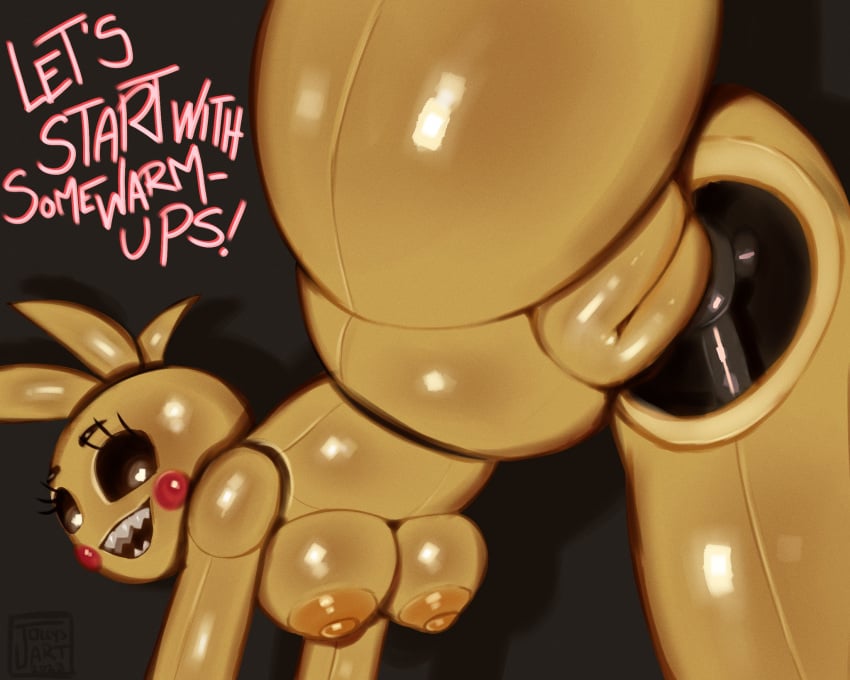 animatronic areola areolae big_breasts black_sclera breasts female five_nights_at_freddy's five_nights_at_freddy's_2 jollysart nipples presenting pussy smile solo solo_female tagme toy_chica_(fnaf)