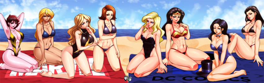 6+girls 8girls ant-man_(series) avengers beach big_breasts bikini birds_of_prey black_canary black_hair black_widow_(marvel) blanket blonde_hair blue_eyes bobbi_morse brown_eyes busty carol_danvers crossover dc dc_comics deviantart dinah_lance female female_only green_arrow_(series) green_eyes helena_bertinelli human huntress_(dc) jadenkaiba janet_van_dyne light-skinned_female light_skin long_hair marvel marvel_comics mockingbird_(marvel_comics) ms._marvel ms._marvel_(carol_danvers) multiple_girls natasha_romanoff ocean one_piece red_hair s.h.i.e.l.d. sand seductive seductive_smile short_hair straight_hair superheroine swimsuit the_avengers:_earth's_mightiest_heroes themed_clothes top_hat wasp_(earth's_mightiest_heroes) wasp_(marvel) water wonder_woman wonder_woman_(series) zatanna zatanna_zatara