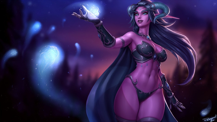 1girls abs big_breasts blizzard_entertainment breasts dracarna elf female female_only horn long_hair medium_breasts night_elf personalami pointy_ears solo warcraft world_of_warcraft