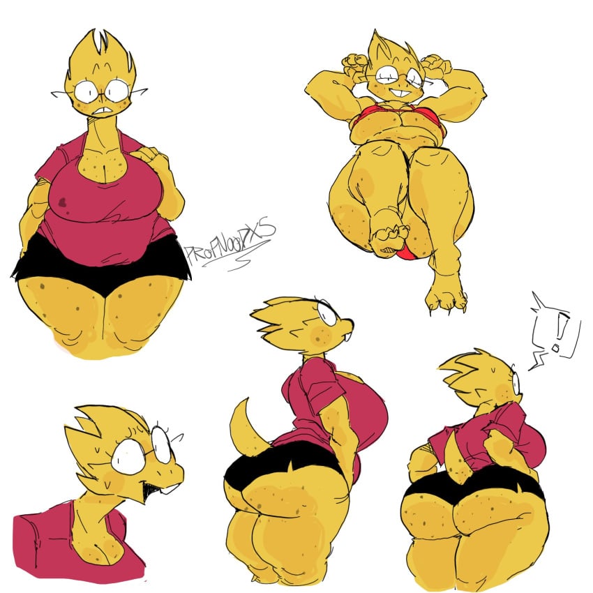 ! 1girls 2026 2d alphys ass big_breasts bikini breasts chubby chubby_female cleavage clothed clothing deltarune eyewear female female_only freckles freckles_on_ass glasses multiple_images plain_background red_bikini shirt shorts solo swimwear tail underass underboob undertale undertale_(series) white_background yellow_body