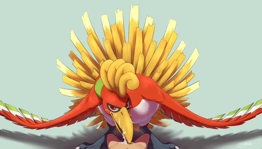 1boy absurd_res ambiguous_gender animal_genitalia avian beak beakjob bent_over bird blush cum cum_in_mouth cum_inside cum_on_beak duo erection feathers fellatio feral firebird hi_res ho-oh human human_on_feral interspecies legendary_pokémon looking_at_viewer male male_on_feral male_penetrating male_pov mammal nintendo open_mouth oral oral_penetration owlletta penetration penis pokémon_(species) poképhilia pokemon pokemon_gsc pov sex simple_background size_difference smaller_male solo_focus tail_feathers video_games wings zoophilia