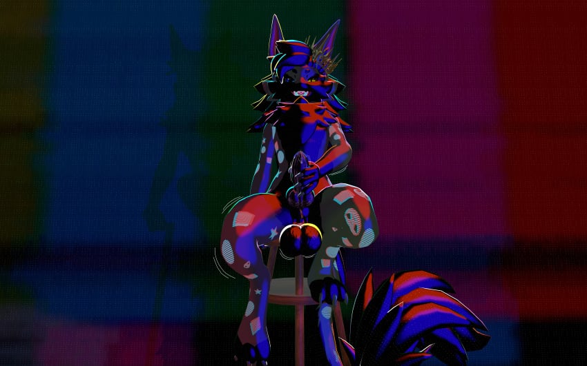 16:10 3d_(artwork) absurd_res anthro balls big_balls black_body black_fur black_penis bodily_fluids crown digital_media_(artwork) fur genital_fluids genitals headgear hi_res knot knotted_penis l0b0_guara leaking_precum male masturbation novabeast penis precum smile smiling_at_viewer solo static_electricity widescreen