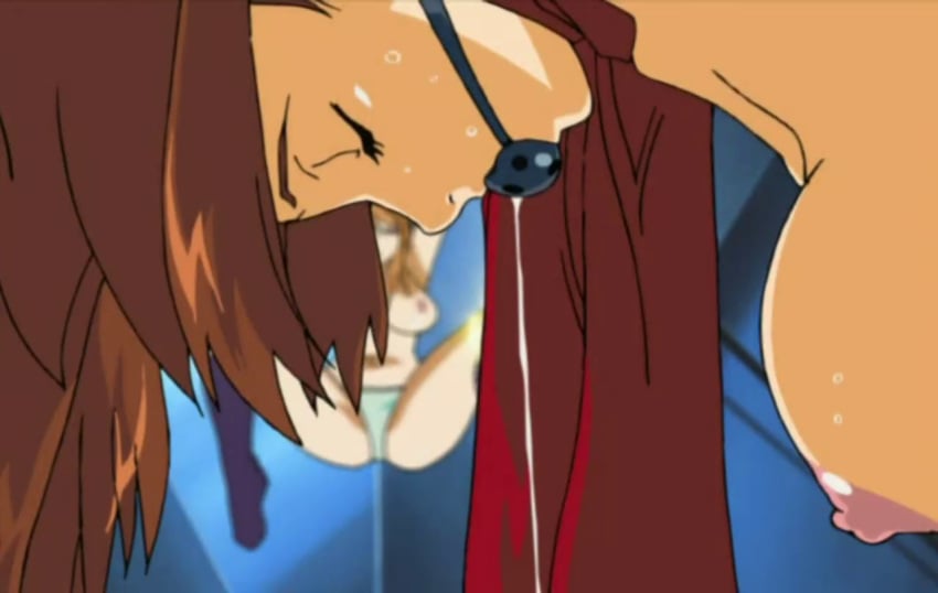 00s angel_blade breasts brown_hair fudo_ayame masami_obari nipples saliva screencap