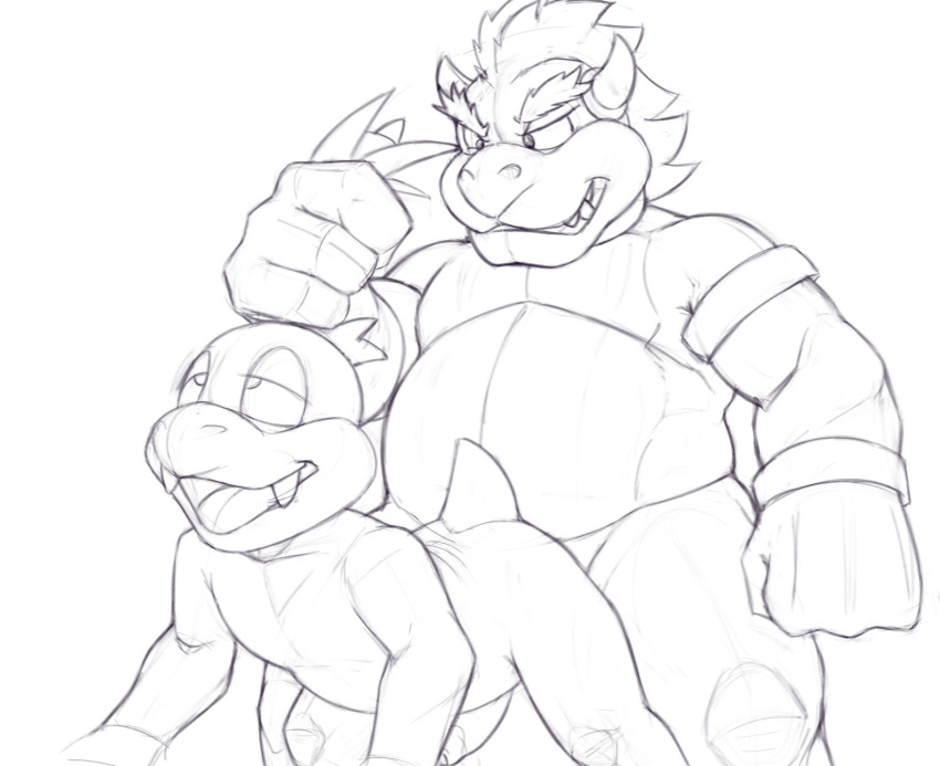 age_difference anal anal_sex anthro ass balls_deep bowser fangs hair hair_grab koopa koopaling larry_koopa male_only mario_(series) muscular nintendo penetration scalie seyrmo size_difference sketch stomach_bulge tagme video_games young