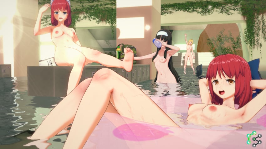 3d 4girls arcueid_brunestud artist_request black_hair blue_eyes female female_only hisui hisui_(tsukihime) illusion illusion_soft kohaku kohaku_(tsukihime) koikatsu koikatu long_hair looking_at_viewer multiple_girls nipples nude red_hair short_hair tohno_akiha tsukihime type-moon yellow_eyes