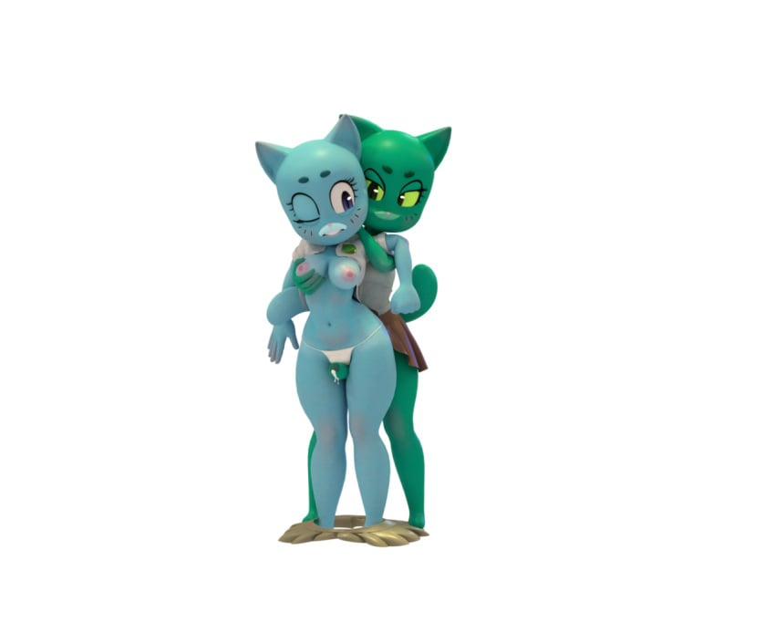 3d alpha_channel anthro anthro_on_anthro blue_fur blush breast_grab breasts cartoon_network clothed clothing cum dickgirl domestic_cat duo evil_clone eye_contact felid feline felis female fur futa_on_female futanari green_fur half_nelson hand_on_breast intersex intersex/female looking_back mammal mature_female milf mrunadulteratedfan nicole_watterson nipples one_eye_closed panties partially_clothed penis pink_nose purple_eyes sex simple_background skirt skirt_down solo_focus standing the_amazing_world_of_gumball thigh_sex underwear whiskers white_background