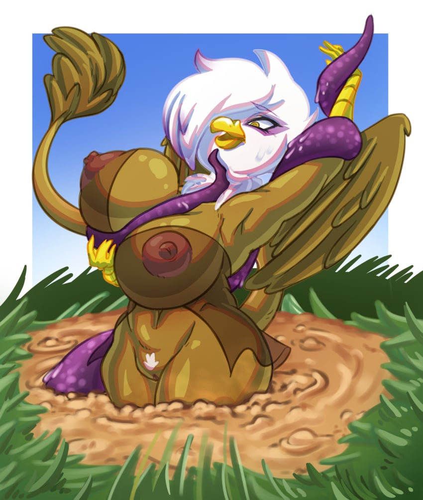 anthro avian big_breasts bottomless breasts clothed clothing female friendship_is_magic gilda_(mlp) gryphon hi_res mrkashkiet my_little_pony nipples pubes pussy quicksand tentacle translucent what