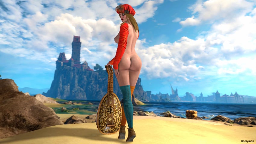 1girls 3d areolae ass beach blonde_hair bomyman breasts cd_projekt_red female female_only green_eyes looking_at_viewer looking_back nipples outside partially_clothed priscilla_(the_witcher) solo the_witcher_(series) the_witcher_3:_wild_hunt