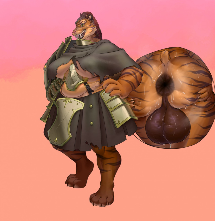 1futa anthro anus ass backsack balls big_breasts breasts clothed clothing curvaceous dickgirl felid futanari fuzzies4you intersex jaydia mammal musk pantherine slightly_chubby smile solo solo_futa standing sweat tiger