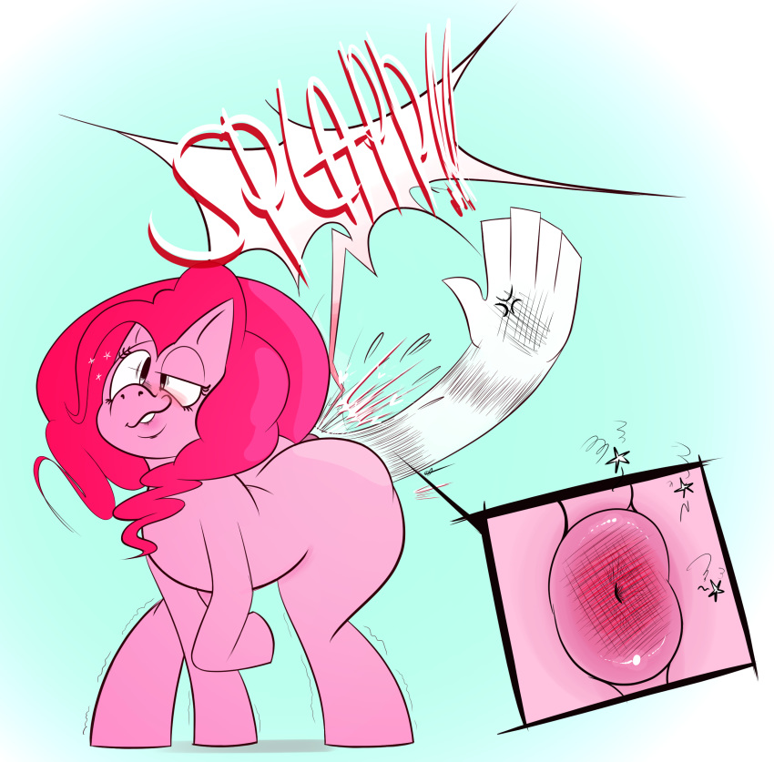 anus anus_spanking ass big_butt disembodied_hand feral friendship_is_magic my_little_pony ota_(artist) pinkie_pie_(mlp) puffy_anus