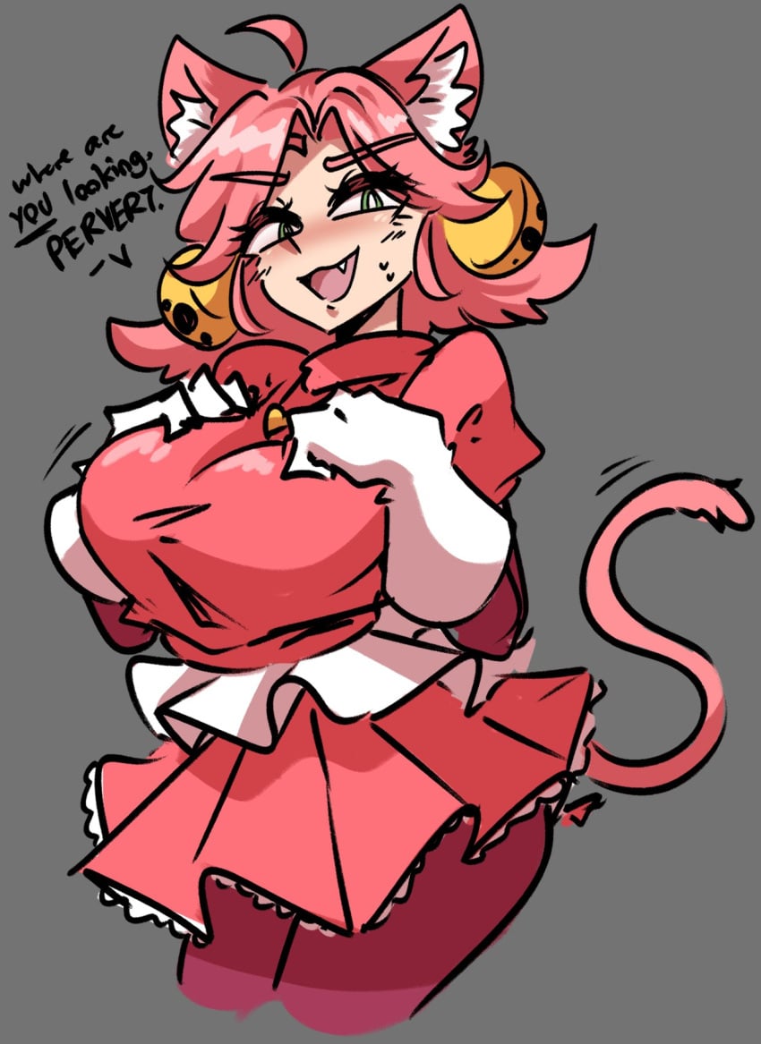 1girls 2026 breasts cat_ears cat_girl cat_tail catgirl dankestsin deltarune deltarune_chapter_5 dialog dialogue english english_text female female_only green_eyes mad_mew_mew mew_mew_(undertale) mew_mew_kissy_cutie pink_hair tagme text thighs
