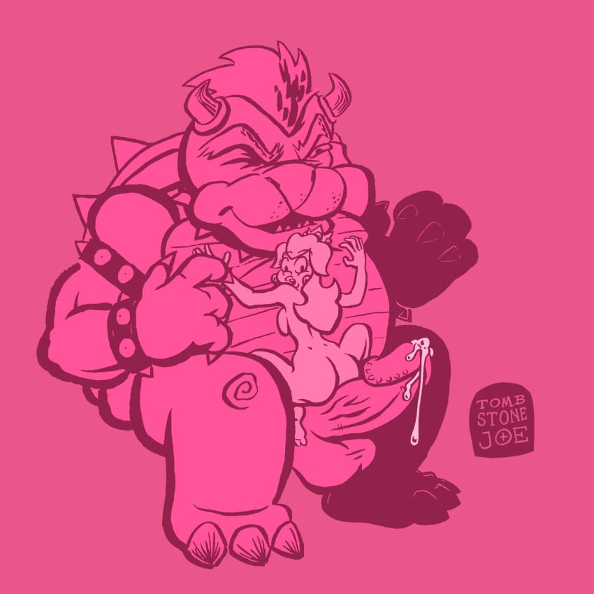 1boy 1girls ass bowser breasts duo erection female full_body huge_cock human interspecies larger_male looking_at_penis looking_back male mario_(series) monochrome nintendo penis pink_theme princess_peach sitting size_difference smaller_female straight testicles tombstonejoe