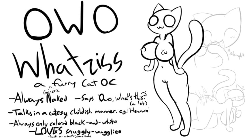 :3 anthro balls black_and_white breasts cum cum_inside domestic_cat duo english_text fan_character felid feline felis fellatio female female_penetrated gloryworm male male_penetrating mammal meme model_sheet monochrome oral owo_whatziss_(gloryworm) penetration penis sex straight text vaginal_penetration