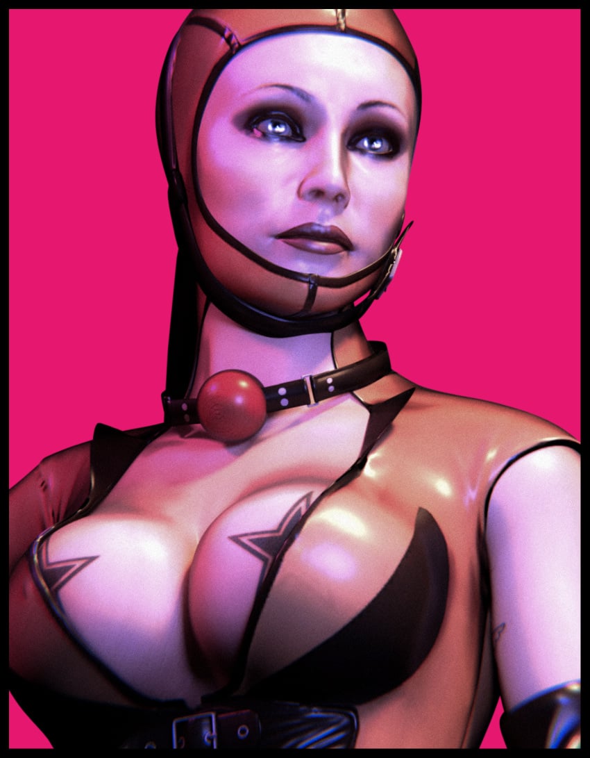 3d ball_gag dominatrix female female_only high_resolution highres hitman hitman_absolution huge_breasts large_breasts latex mrs._cooper pose solo subsurfaced tattoos