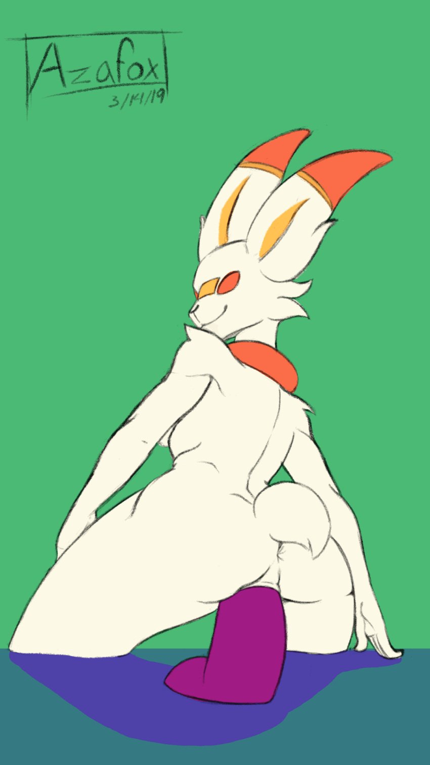 1girls 2019 animated anthro anthrofied anus ass azafox back big_ears breasts dated dildo eye_contact female female_only furry green_background hi_res long_ears looking_at_viewer looking_back masturbation nintendo nude orange_eyes orange_fur penetration pokémon_(species) pokemon pokemon_ss pussy riding scorbunny sex_toy shadow sideboob sitting sketch smile solo tail text vaginal_masturbation vaginal_penetration video_games watermark white_fur wide_hips