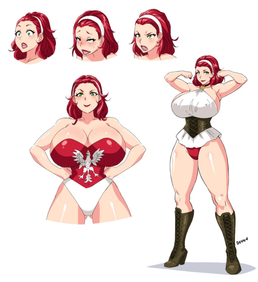 breasts cleavage devil-v female female_only highres huge_breasts muscle muscular_female red_hair wrestler