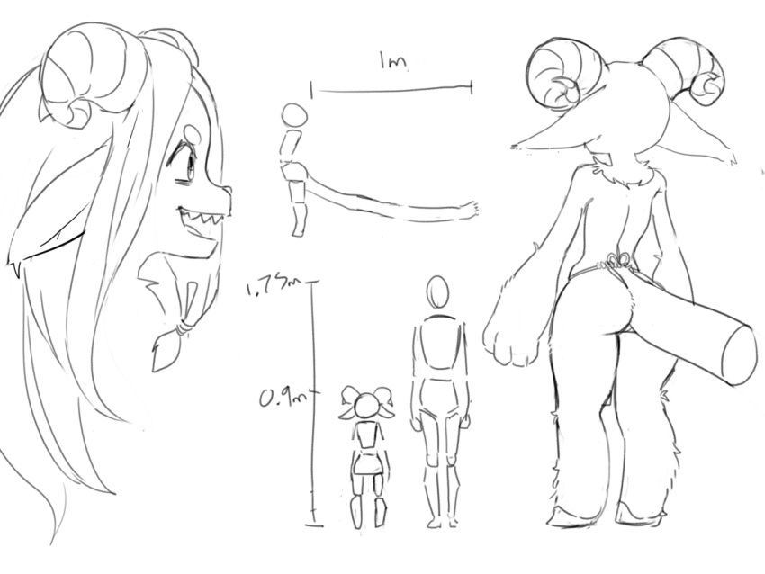 anthro bovid caprine female fur goat hooves horn kemono looking_at_viewer mammal model_sheet orenji solo white_fur young