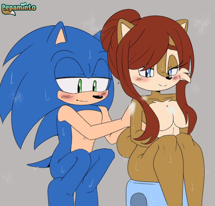 archie_comics bathing canon_couple female furry male pepamintop sally_acorn sega sonic_(series) sonic_the_hedgehog sonic_the_hedgehog_(archie) sonic_the_hedgehog_(comics) sonic_the_hedgehog_(series) squatting stool wet wholesome wholesome_nudity