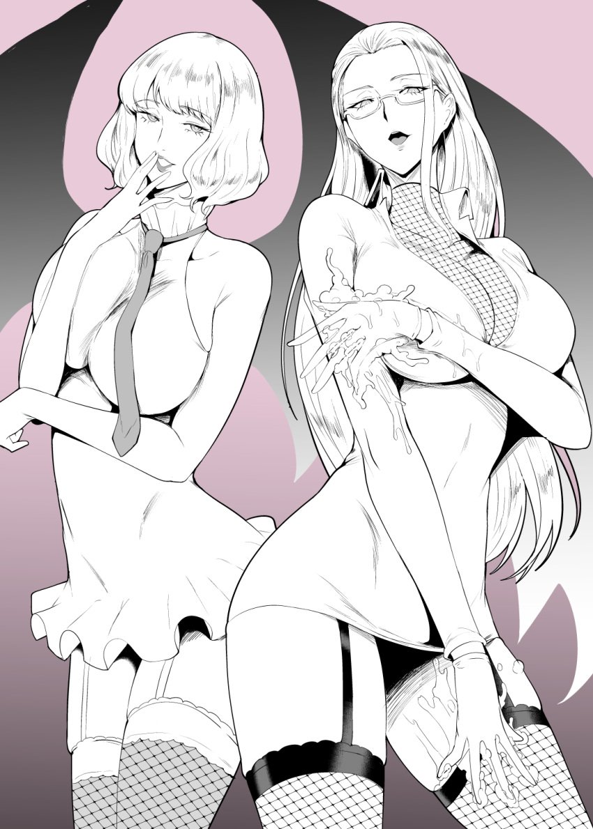 2girls bare_arms bare_shoulders bare_thighs big_breasts blonde_hair blush clothed clothing color female female_focus female_only fishnets glasses hi_res kalifa large_breasts light-skinned_female light_skin long_hair looking_at_viewer one_piece sagattoru short_hair shounen_jump solo_female stussy_(one_piece) tagme thick_thighs