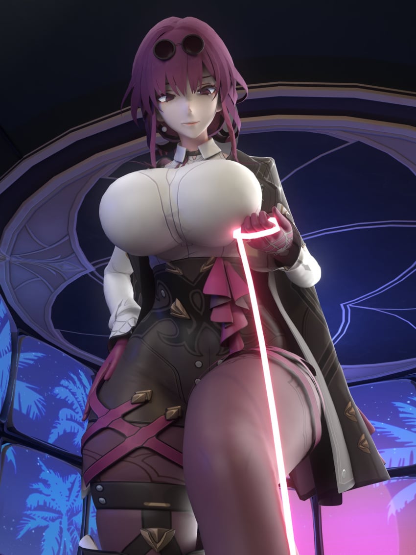 1girls breast_expansion decodec dominant_female female giantess honkai:_star_rail hourglass_figure huge_breasts kafka_(honkai:_star_rail) large_breasts red_hair rope thick_thighs