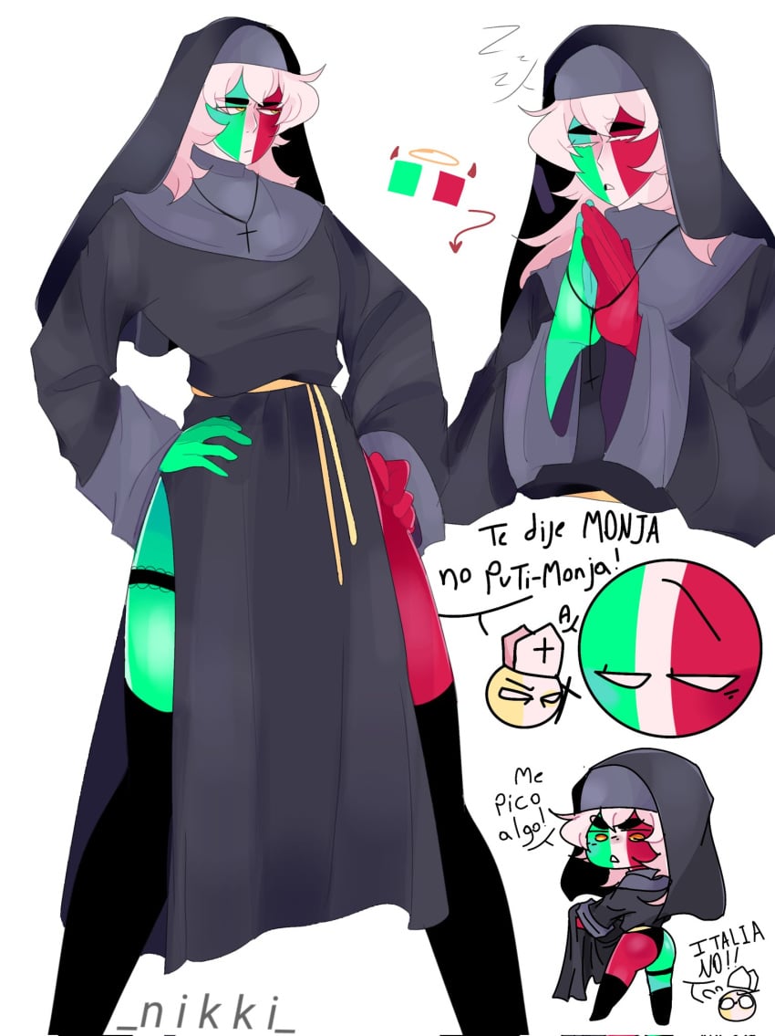 _nikki_ ass countryhumans cross crossdressing italy_(countryhumans) male_only nun praying side_slit_dress thigh_garter vatican_city_(countryhumans)