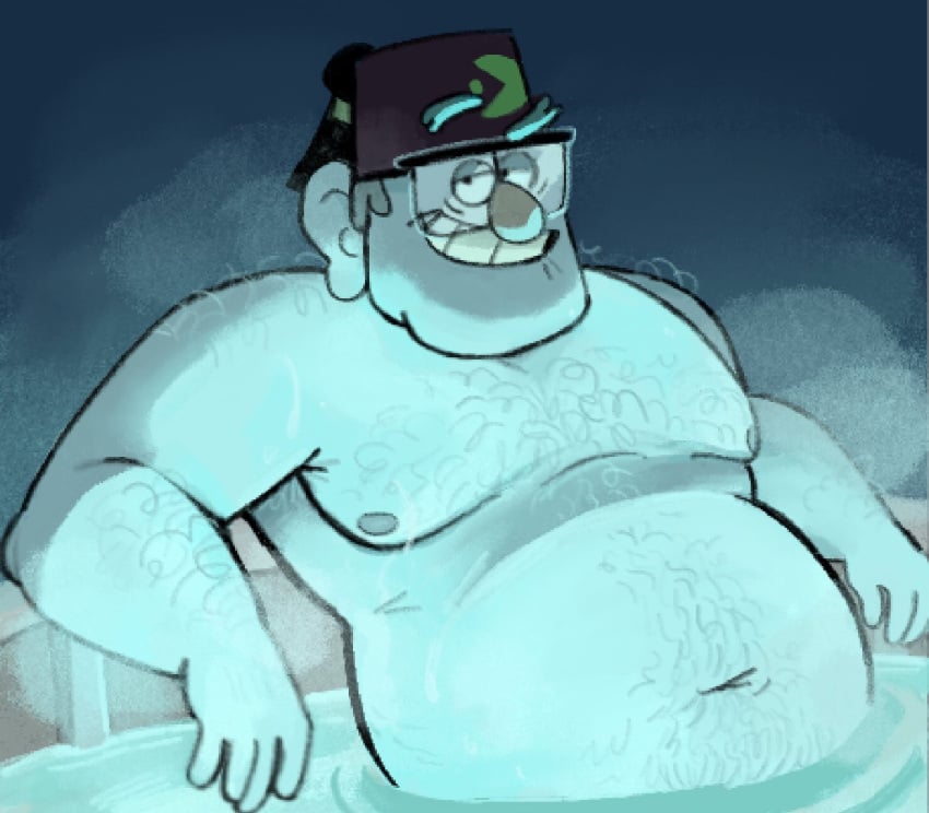 bath disney fat fat_man glasses gravity_falls hairy hat hot_tub male_only naked nipples old_man older_male stanley_pines