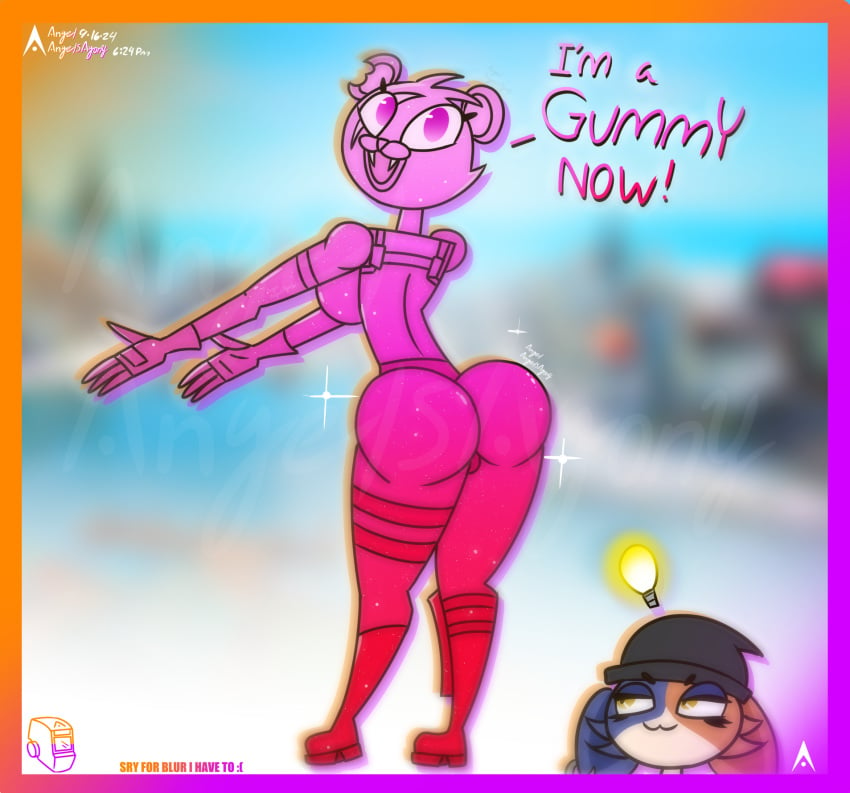 2girls agonywelds anthro arms_out ass beanie blurry_background cuddle_team_leader curvy female fortnite furry glowing goth gummi_team_leader meow_skulls_(fortnite) presenting presenting_hindquarters thick_ass thick_thighs thighs