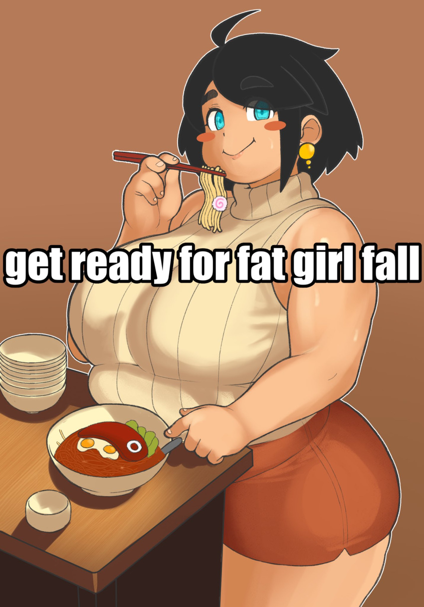 bbw big_breasts breasts champchidi chubby fat_girl_fall female huge_breasts meme tagme thick_thighs wide_hips