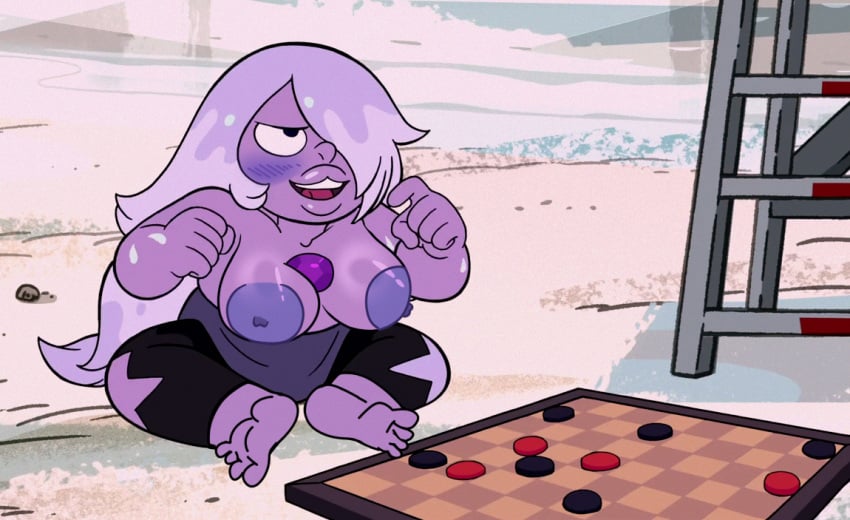 2024 accurate_art_style amethyst_(steven_universe) barefoot big_breasts breasts cartoon_network feet gem_(species) nude_filter purple_body purple_skin screenshot self_upload steven_universe su_edits wet wet_body