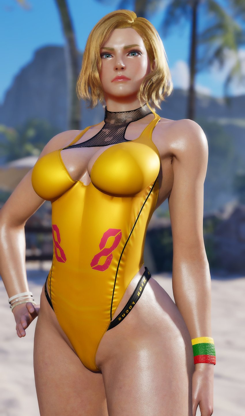 1girls big_ass big_breasts blonde_hair blue_eyes cleavage female female_only milf mod namco nina_williams omegaxsmash swimsuit tekken tekken_8 thick_thighs thighs tight_clothing tight_fit