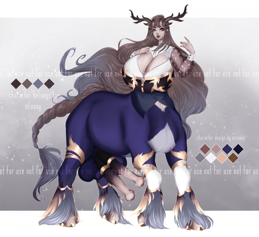 1futa centaur erection ezraven futa_only futanari futataur grey_hair horsecock horsecock_futanari huge_breasts light-skinned_futanari light_skin monster monster_girl multi_penis reference_sheet solo standing