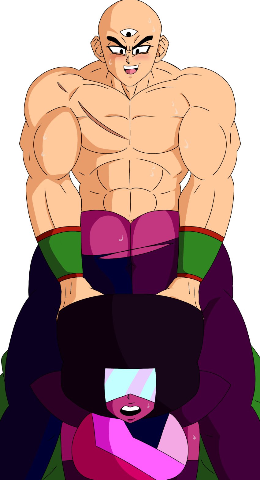 backshots dragon_ball dragon_ball_z garnet_(steven_universe) large_ass muscular_male steven_universe tenshinhan tien_shinhan