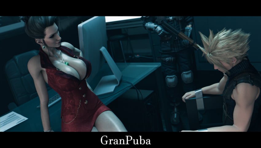 3d cloud_strife female_supporting_yaoi femboy feminine_male final_fantasy final_fantasy_vii forced_yaoi gay granpuba imminent_rape imminent_sex prisoner red_dress restrained scarlet_(ffvii)